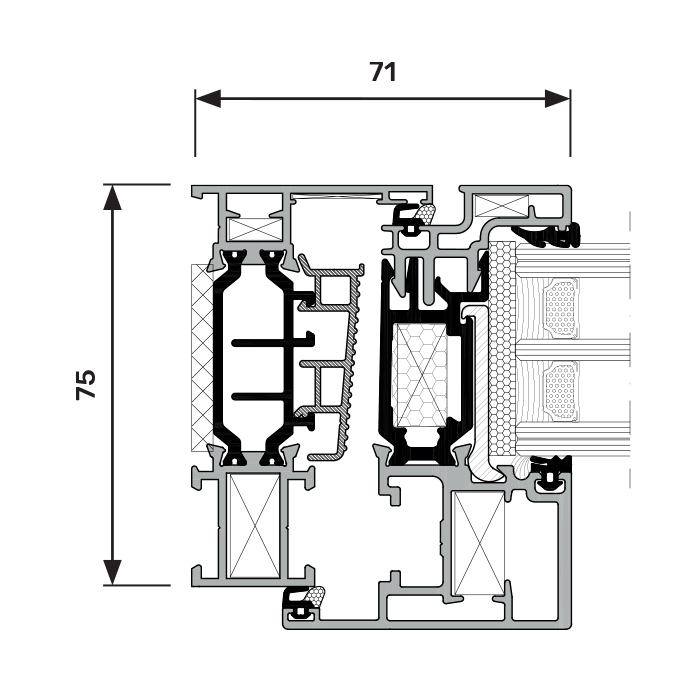 Sezione nodo laterale LINEA 75 | INDUSTRY CLICK-ON